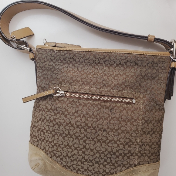 COACH East-West Jacquard Signature Suede Shoulder Bag Hobo Purse F11395 Handbag - Picture 2 of 16